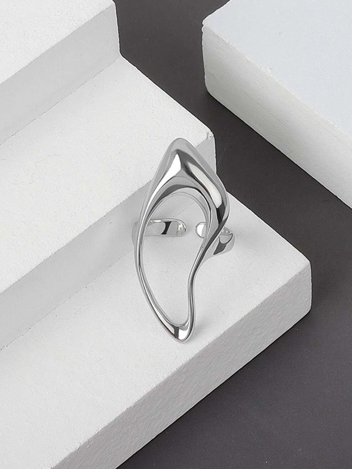 CM-AXS587551 Women Trendy Seoul Style Minimalist Cuff Ring - Silver