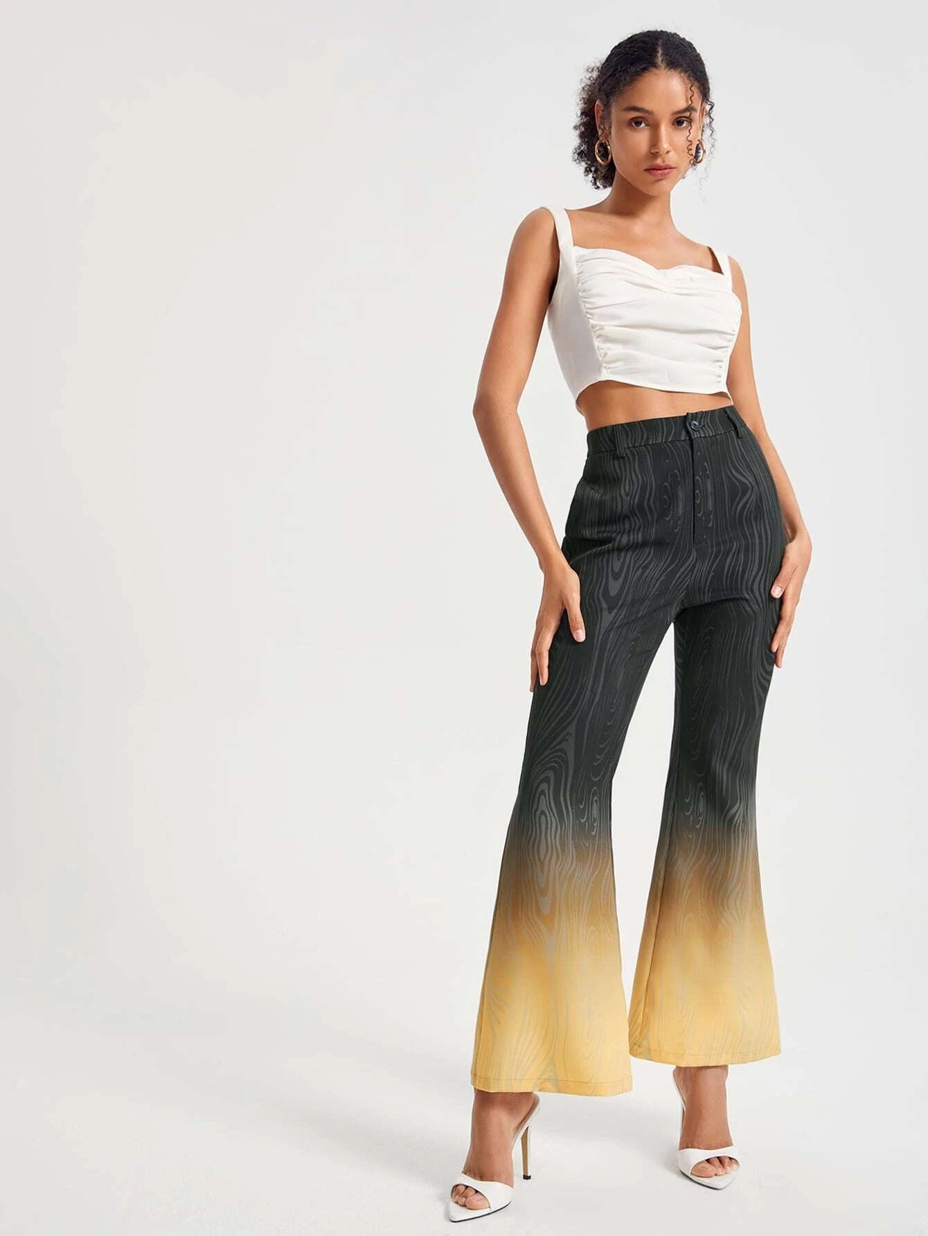 CM-BS116686 Women Elegant Seoul Style Ombre Striped Print Flare Leg Pants