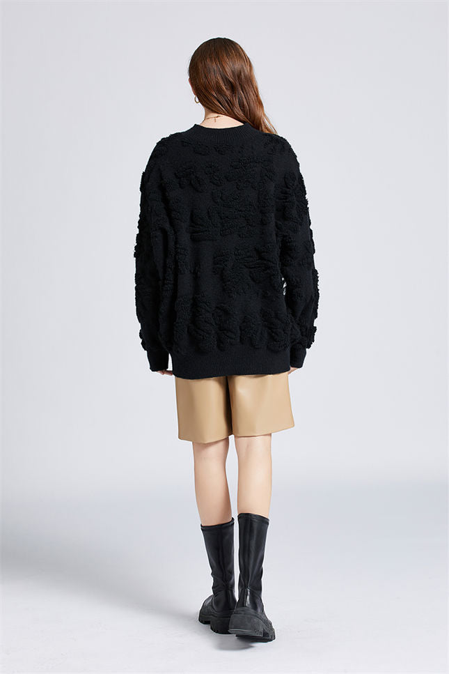 CM-CF102915 Women Lovely European Style 3 Beads Floral Oversize Sweater (Available in 3 colors)
