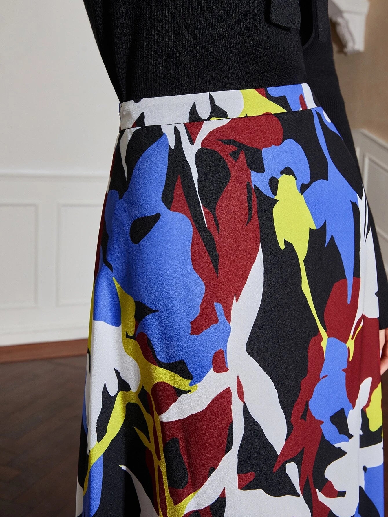 CM-BS315051 Women Elegant Seoul Style High Waist Floral Print A-Line Skirt