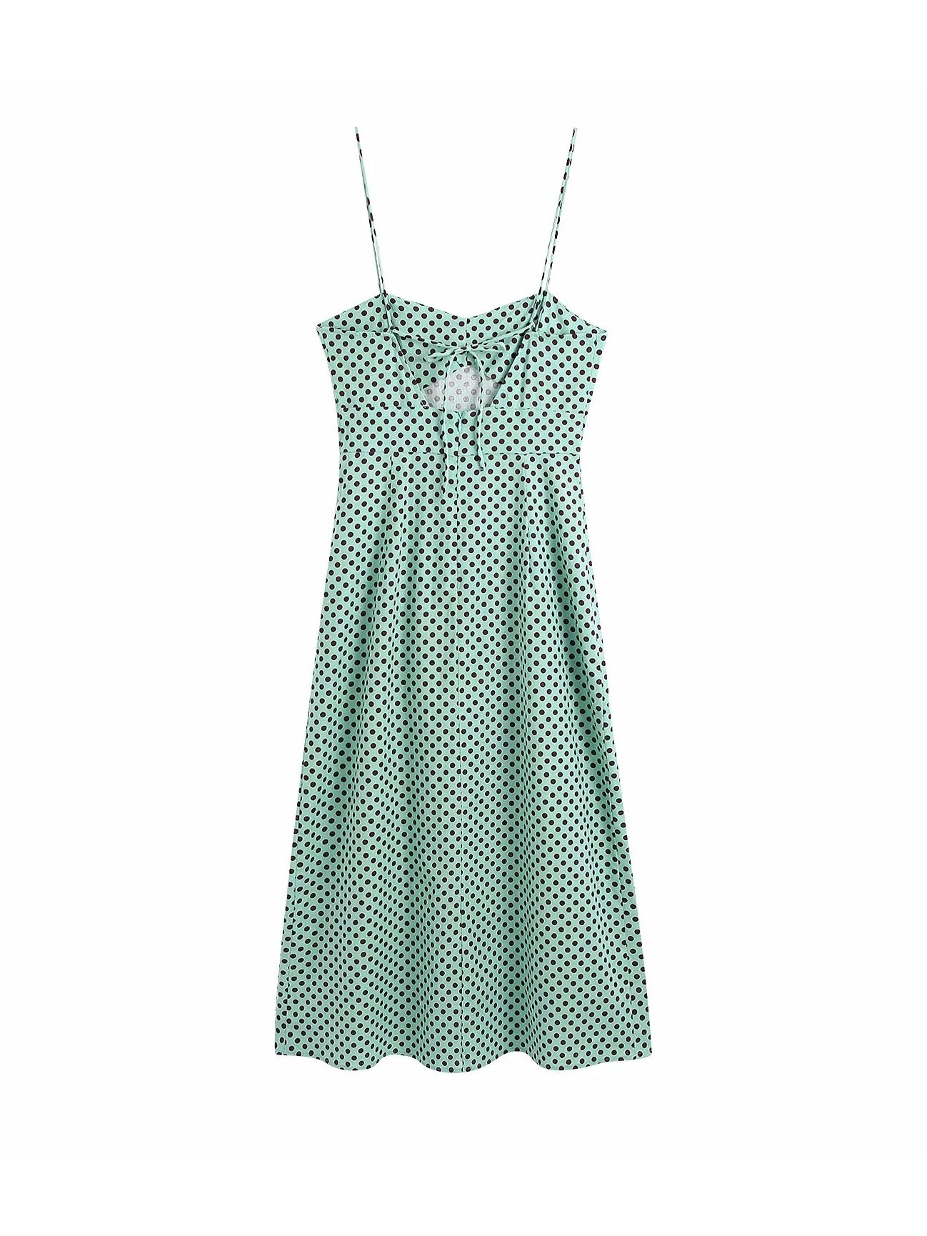 CM-D071941 Women Casual Seoul Style Dots Backless Spaghetti Strap Sleeveless Dress