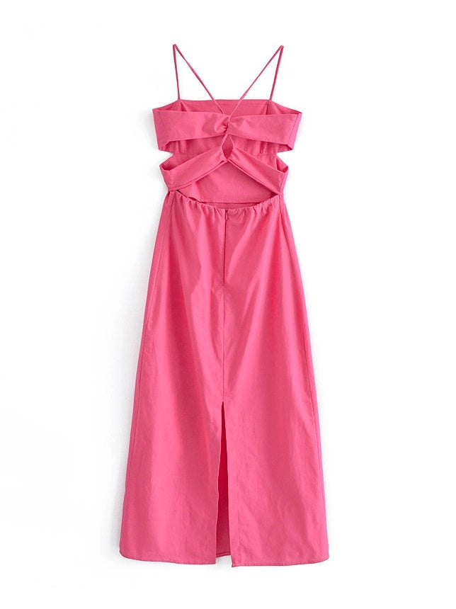 CM-D072831 Women Trendy Bohemian Style Backless Fitted Maxi Dress - Pink