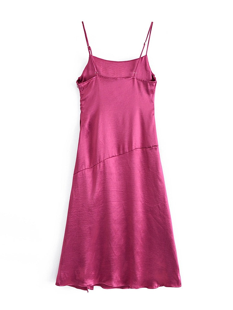 CM-D081648 Women Casual Seoul Style Spaghetti Strap Solid Patchwork Sleeveless Midi Dress