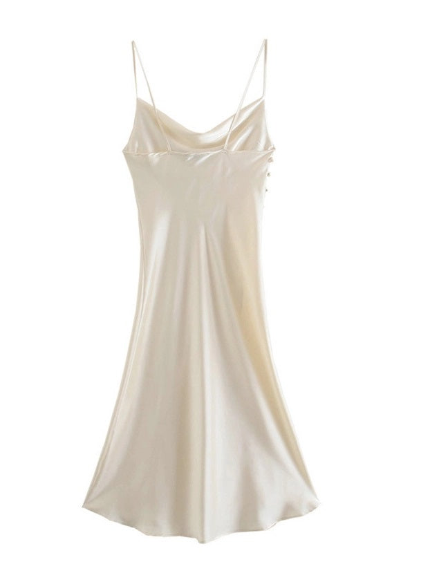 CM-D081832 Women Casual Seoul Style Solid Sleeveless Backless Midi Dress - White