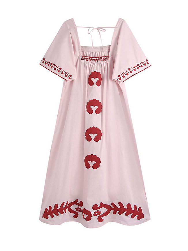 CM-D082329 Women Casual European Style Square Neck Short Sleeve Maxi Dress