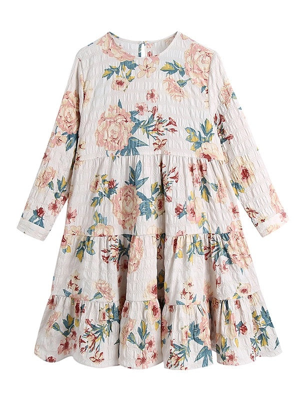 CM-D091429 Women Casual European Style Loose Print Long Sleeve Short Dress