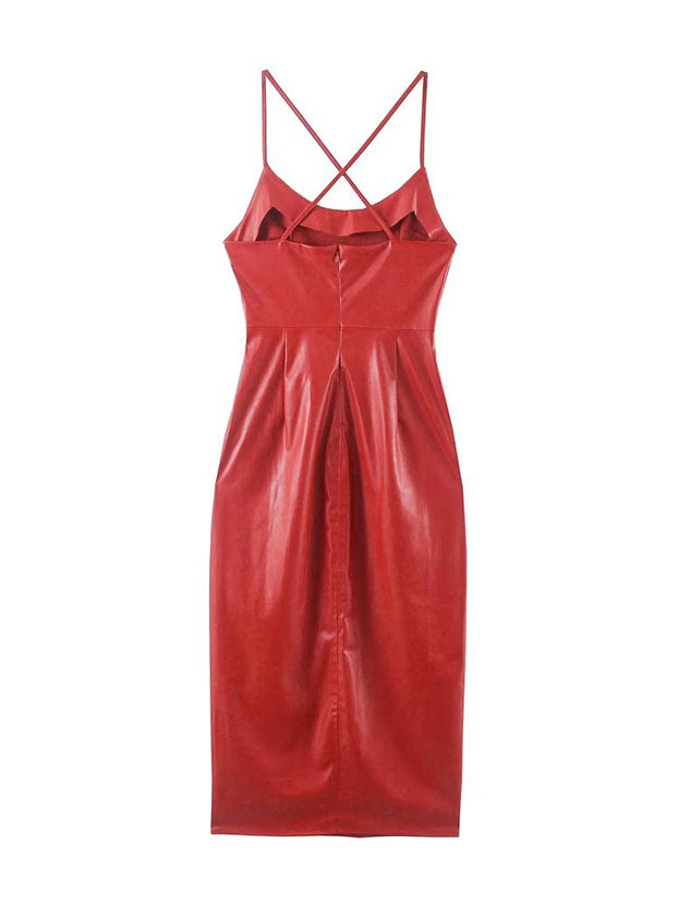 CM-D092712 Women Elegant European Style Solid Cross Backless Sleeveless Slit Dress