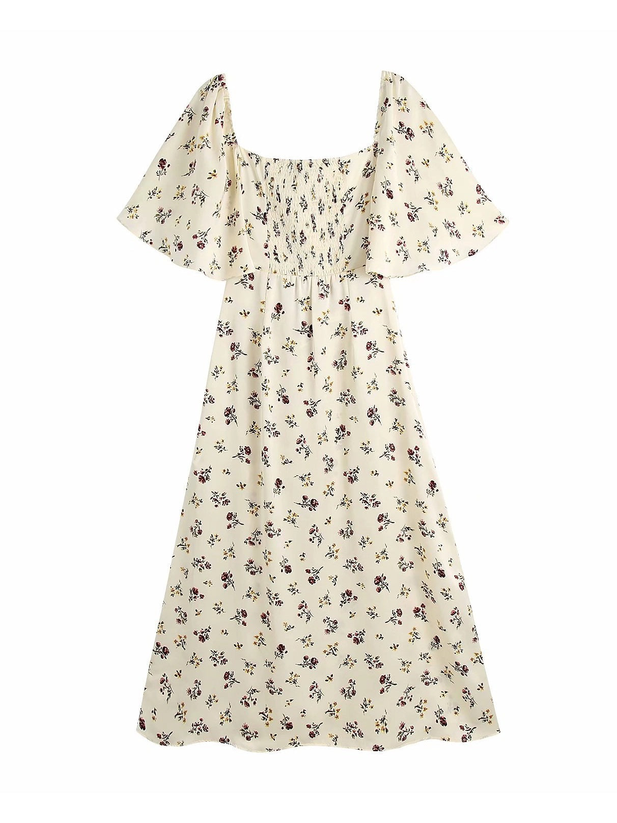 CM-D092815 Women Casual European Style Floral Slit Tie Wrap Maxi Dress - Apricot