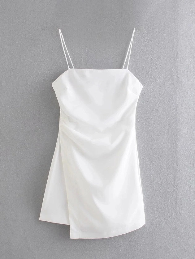 CM-D101422 Women Casual European Style Off Shoulder Camisole Mini Dress - White