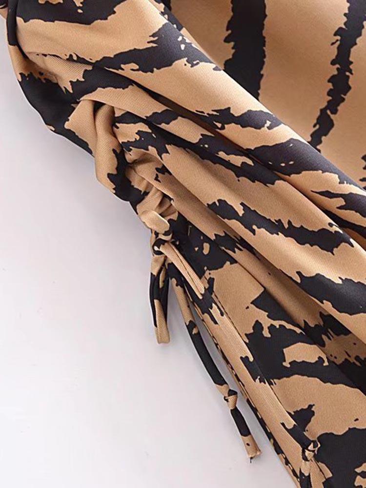 CM-D121459 Women Casual European Style V-Neck Backless Animal Print Maxi Dress