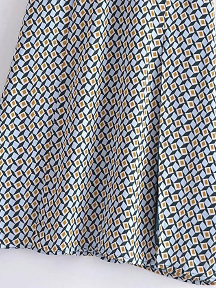 CM-D122818 Women Casual European Style Off Shoulder Slit Geometric Printed Midi Slip Dress