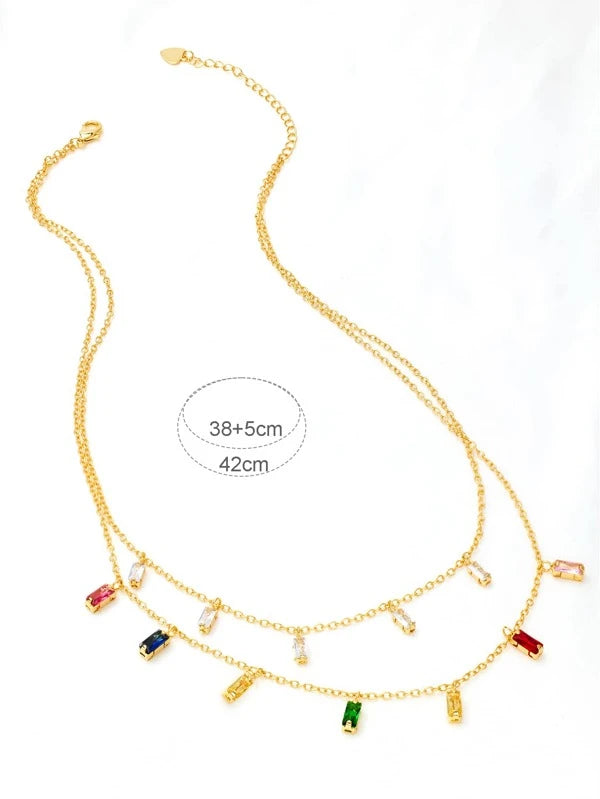 CM-AXS450981 Women Trendy Seoul Style Zircon Charm Layered Necklace