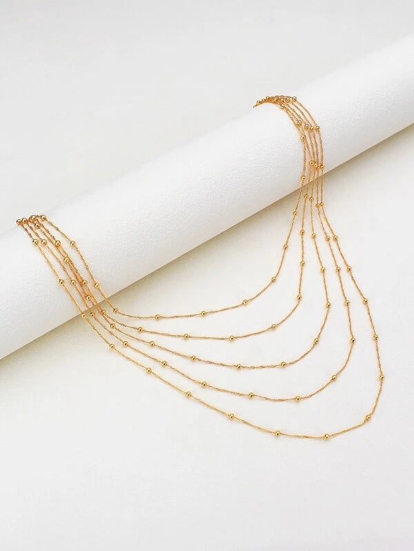 CM-AXS155796 Women Trendy Seoul Style Bead Decor Layered Necklace