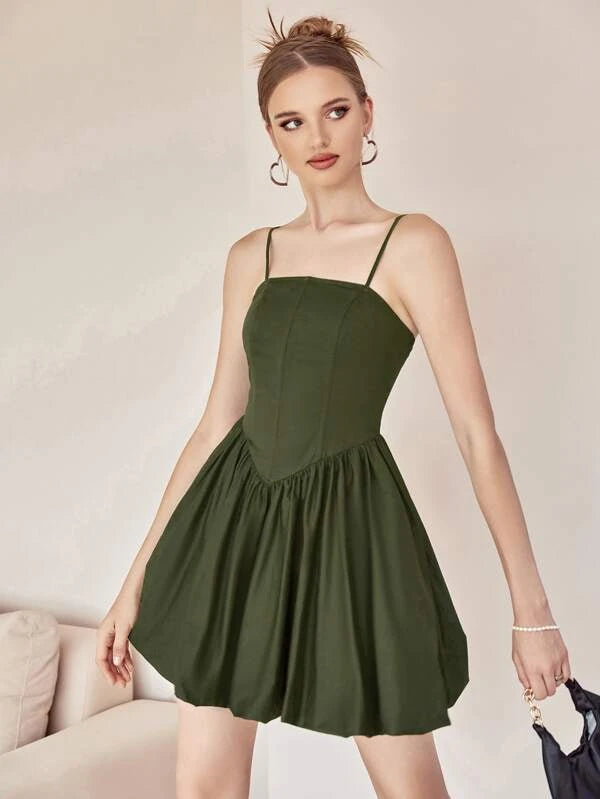 CM-DS210007 Women Elegant Seoul Style Zip Back Flare Hem Cami Dress