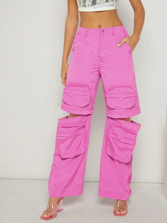 CM-BS637043 Women Casual Seoul Style Slant Pocket Ruched Detachable Pants - Pink