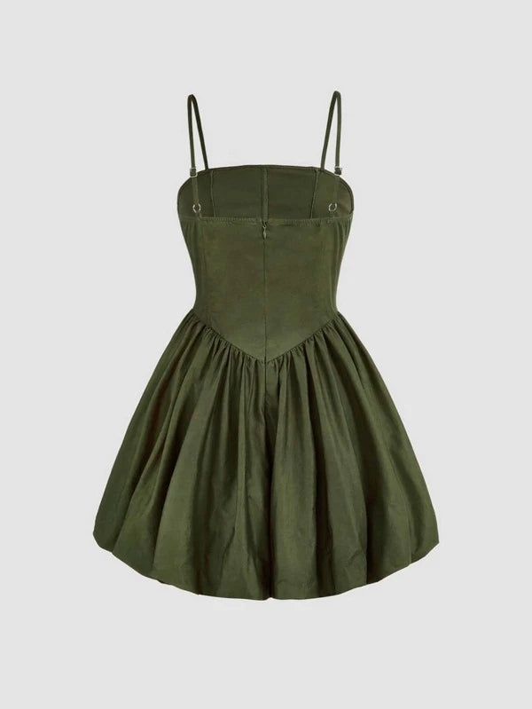 CM-DS210007 Women Elegant Seoul Style Zip Back Flare Hem Cami Dress - Army Green