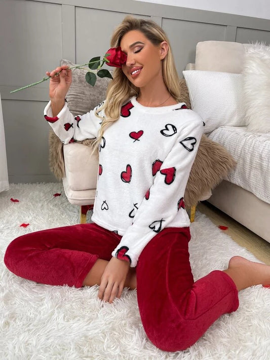 CM-LS538775 Women Trendy Seoul Style Heart Print Pajama Set