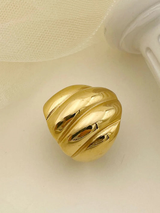 CM-AXS047474 Women Trensdy Seoul Styel Stainless Steel Textured Ring - Yellow Gold