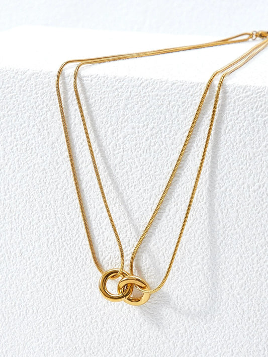 CM-AXS631788 Women Trendy Seoul Style Premium Round Decor Layered Necklace