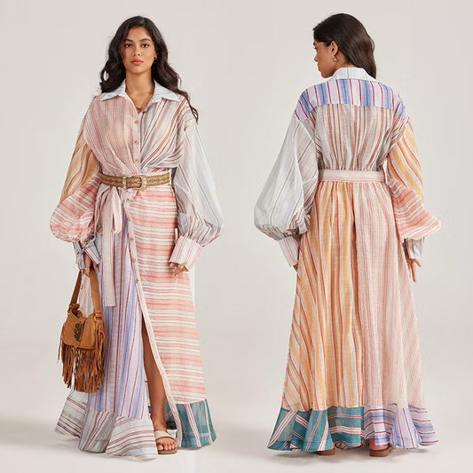 CM-DY056438 Women Elegant European Style Collar Neckline Long Sleeve Maxi Dress