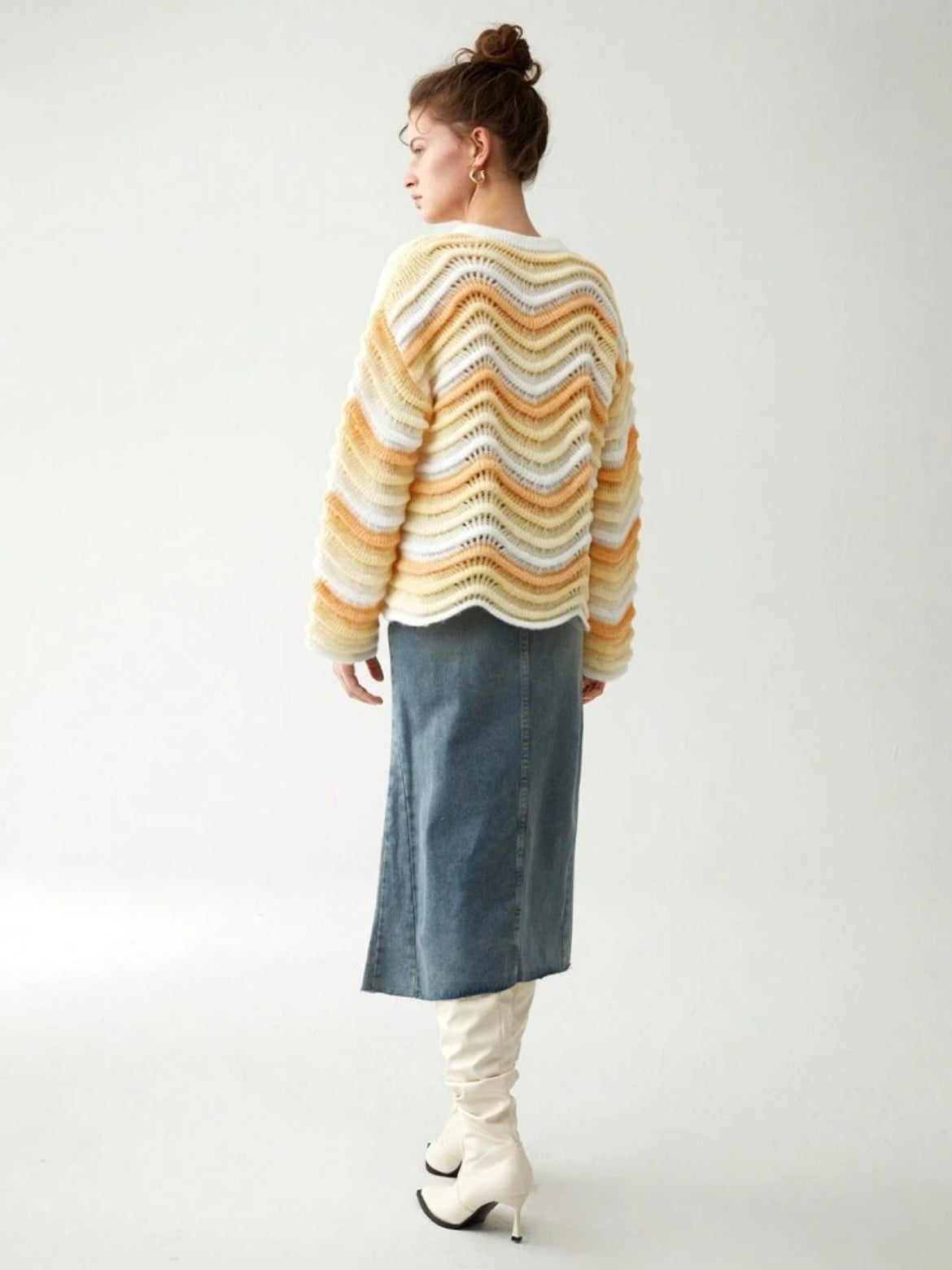 CM-CS362220 Women Casual Seoul Style Striped Pattern Knit Drop Shoulder Long Sleeve Sweater