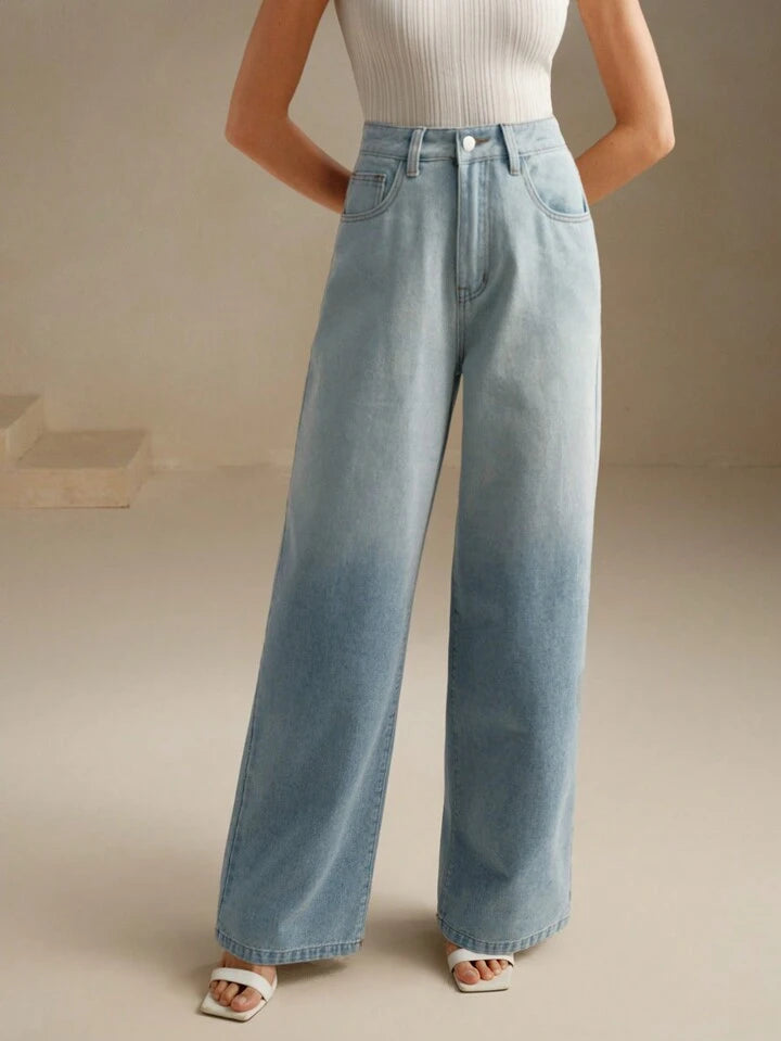 CM-BS651105 Women Casual Seoul Style Ombre High Waist Flare Leg Jeans - Blue