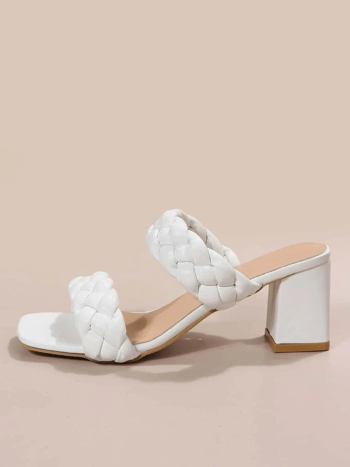 CM-SHS003844 Women Trendy Seoul Style Braided Detail Chunky Heeled Sandals - White