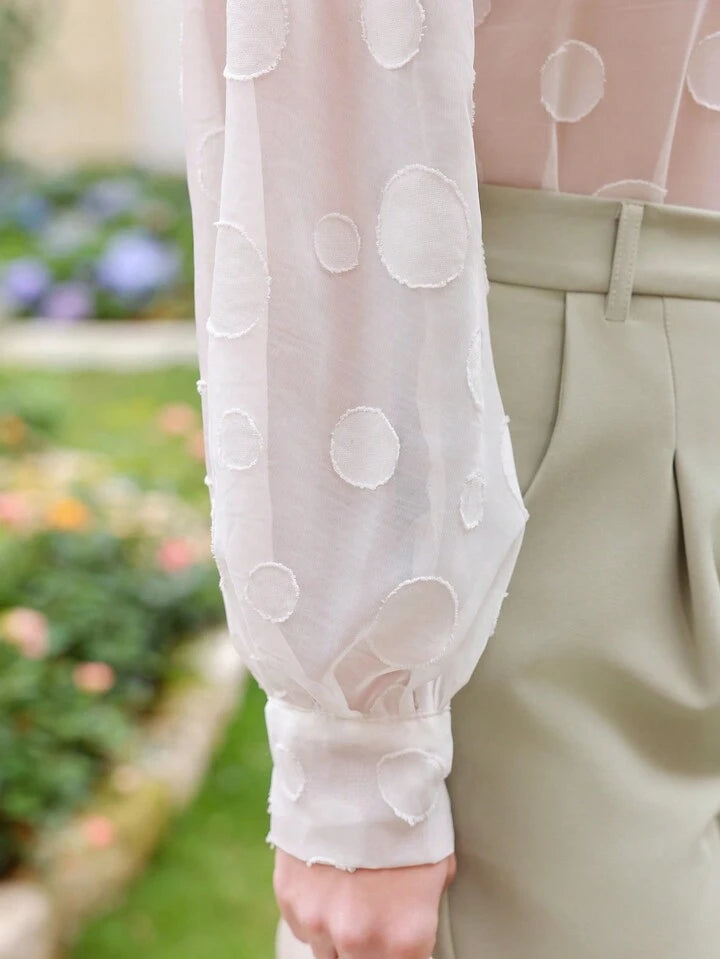 CM-TS490189 Women Casual Seoul Style Round Patched Button Front Long Sleeve Shirt