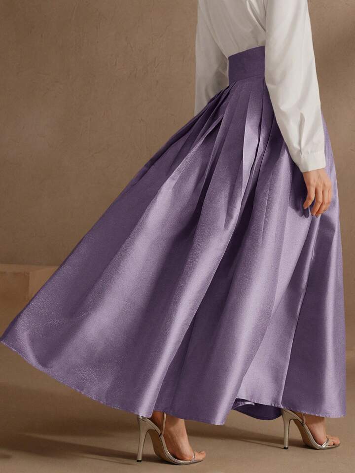 CM-BS934212 Women Elegant Seoul Style High Waisted Puff Pleated Long Skirt - Purple