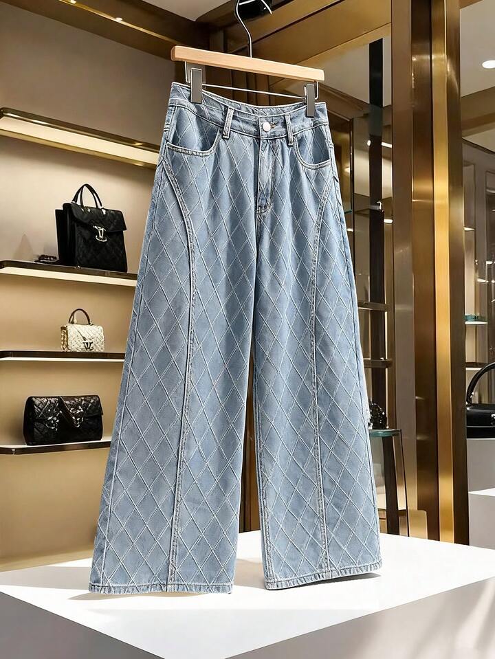 CM-BS778499 Women Casual Seoul Style Mid Waist Loose Fit Pocketed Wide Leg Jeans - Blue