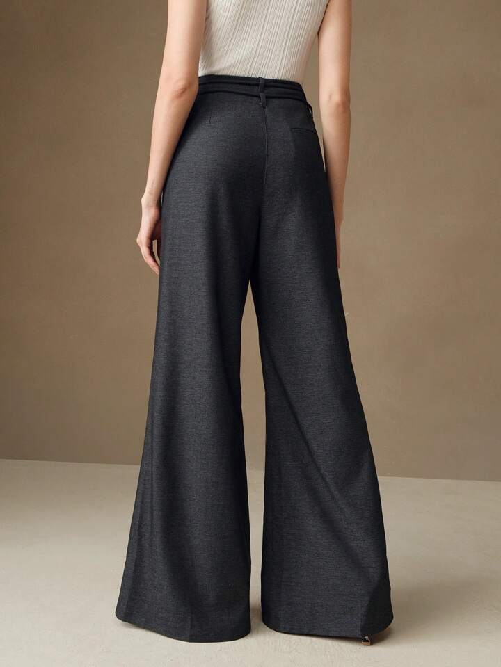 CM-BS432631 Women Casual Seoul Style High Waist Tie Belted Wide Leg Flare Palazzo Trousers