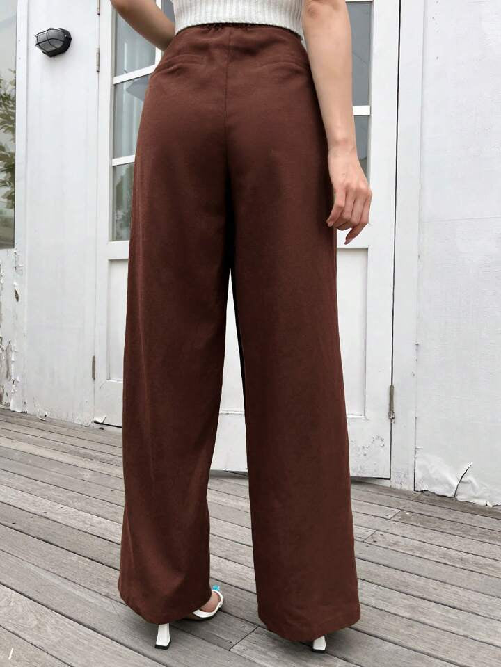 CM-BS005160 Women Casual Seoul Style Asymmetric Loose Fit Wide Leg Pants - Coffee Brown