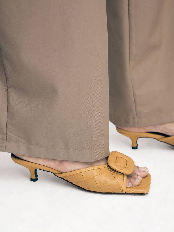CM-SHS773826 Women Trendy Seoul Style Square Toe Low Heel Sandals - Khaki