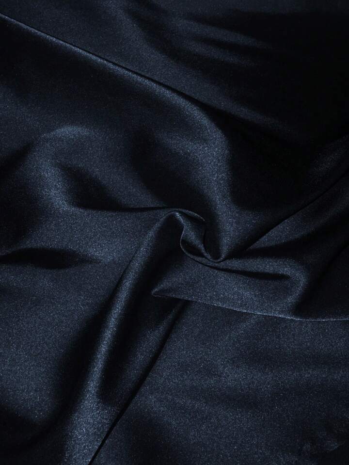 CM-TS586807 Women Casual Seoul Style Round Neck Batwing Sleeve Asymmetrical Long Shirt - Navy Blue