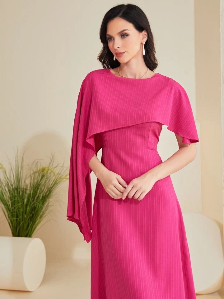 CM-DS748441 Women Casual Seoul Style Solid Asymmetrical Foldover Dress - Hot Pink