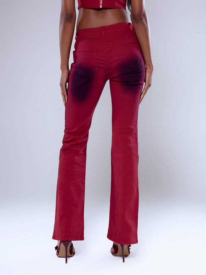 CM-BS614226 Women Casual Seoul Style Low Rise Fit Flare Leg Washed Skinny Jeans - Red