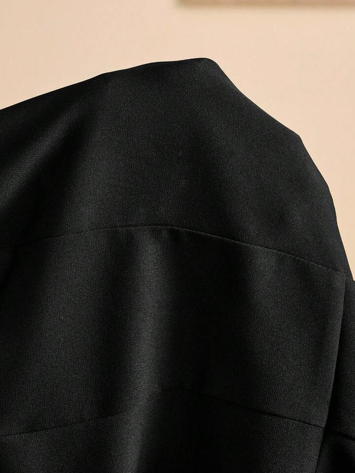 CM-TS137444 Women Elegant Seoul Style Solid Color Off Shoulder Cinched Waist Long Sleeve Blouse - Black