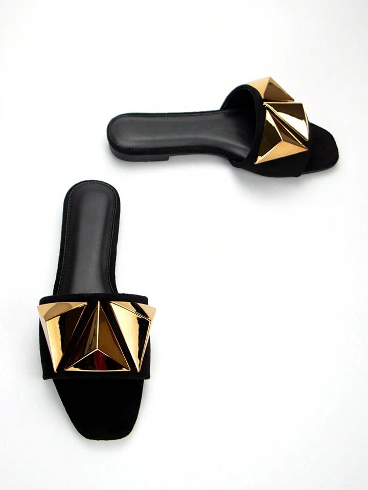 CM-SHS803122 Women Elegant Seoul Style Metallic Studded Decor Slide Sandals - Black