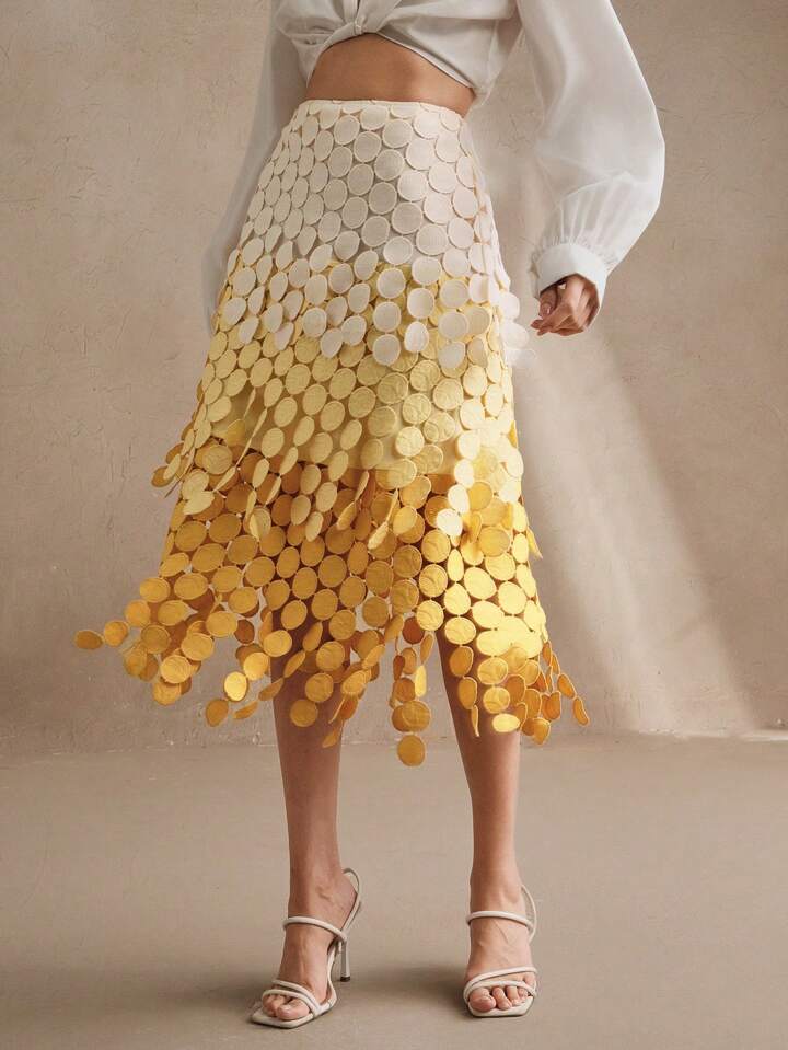 CM-BS178171 Women Trendy Bohemian Style Hollow Out Embroidery Tassel High Waist Flowy Skirt - Yellow