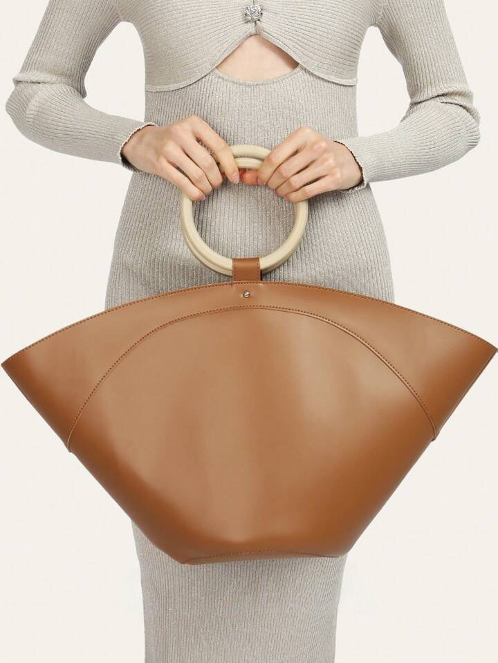 CM-BGS041307 Women Trendy Seoul Style Oversized PU Leather Top-Handle Tote Bucket Handbag