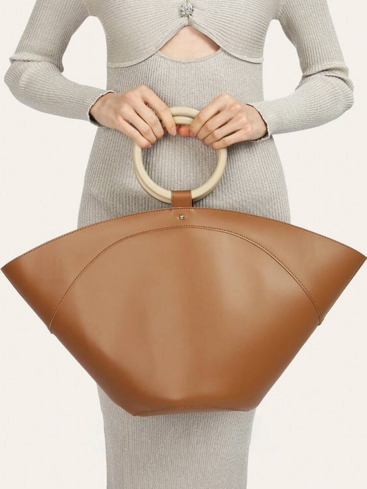 CM-BGS041307 Women Trendy Seoul Style Oversized PU Leather Top-Handle Tote Bucket Handbag