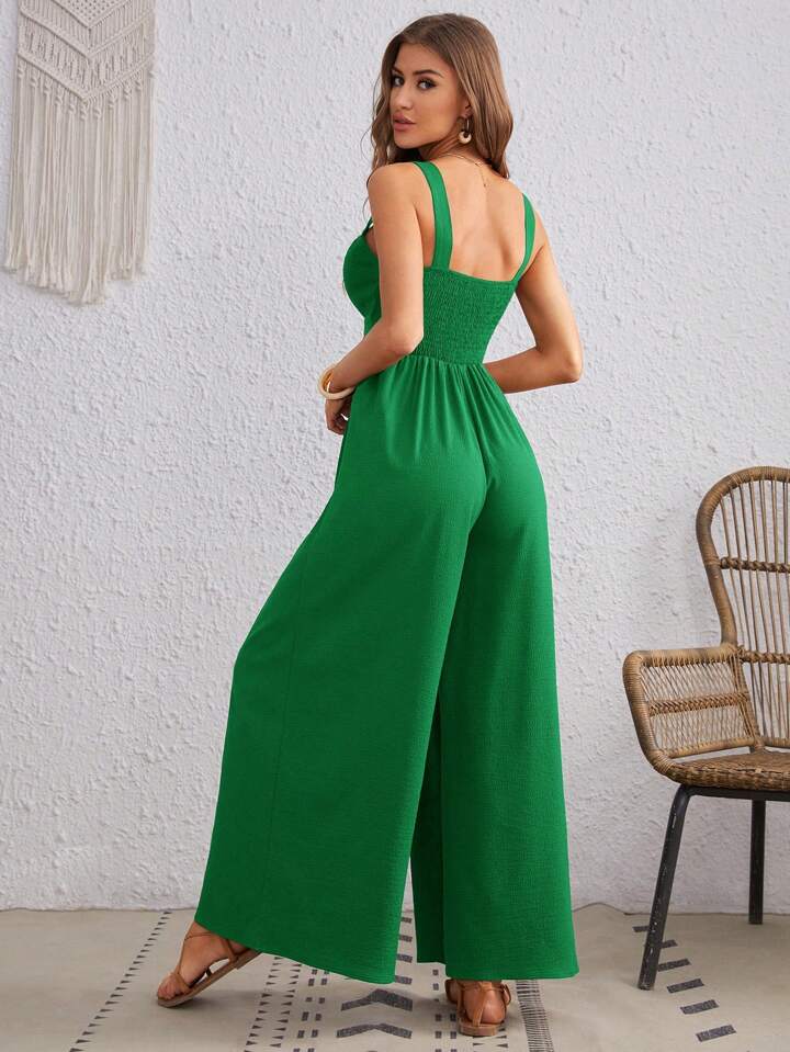 CM-JS784164 Women Trendy Bohemian Style Twist Front Cutout Cami Jumpsuit - Green
