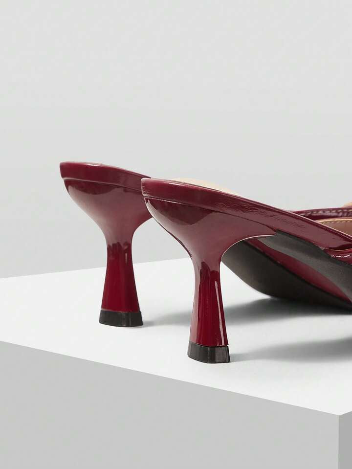 CM-SHS859258 Women Trendy Seoul Style Buckle Design High Heel Mules - Burgundy