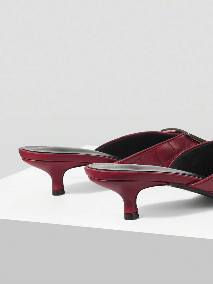 CM-SHS026491 Women Trendy Seoul Style Colorblock Square Toe High Heel Sandals - Burgundy