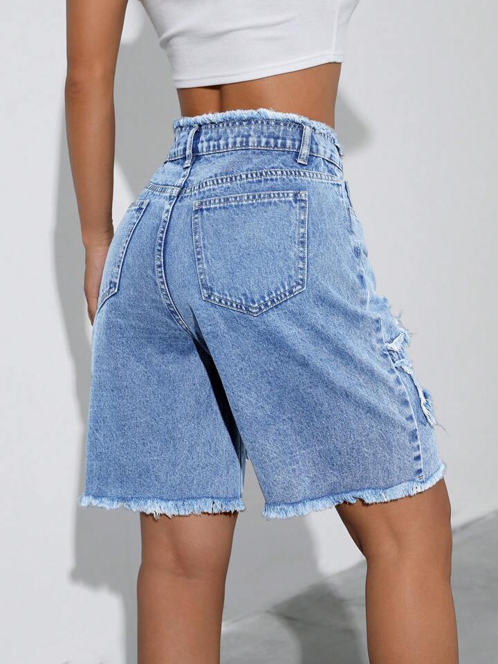 CM-BS279476 Women Casual Seoul Style Medium Wash Star Patchwork And Pocket Denim Shorts