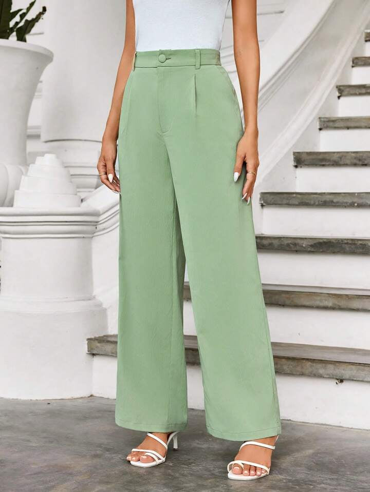 CM-BS988386 Women Casual Seoul Style Pleated High Waist Straight Leg Pants - Mint Green