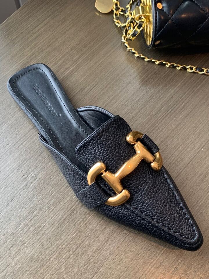 CM-SHS708759 Women Trendy Seoul Style Square Toe Metal Decor Flat Mules - Black