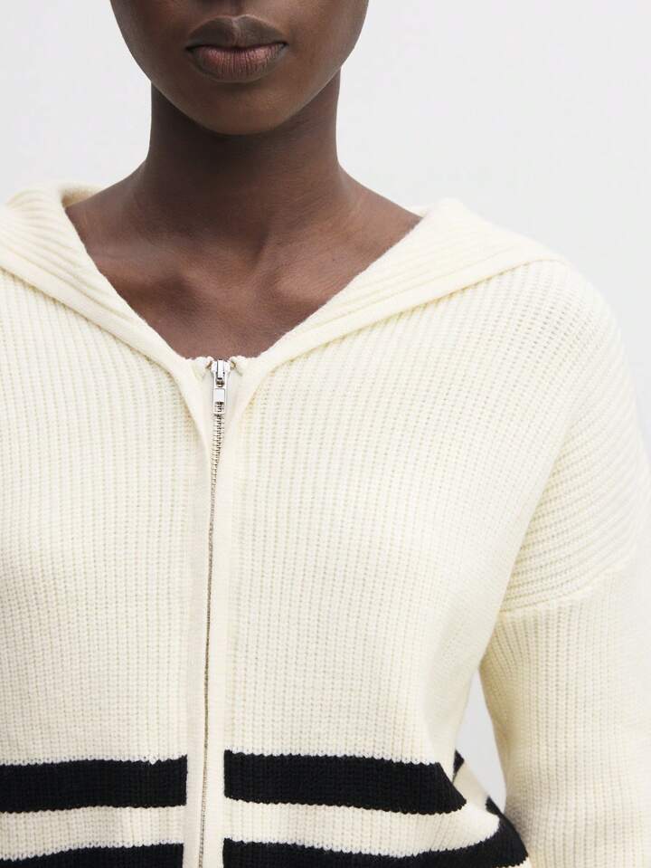 CM-CS055074 Women Casual Seoul Style Sailor Collar Long Sleeve Striped Knit Sweater