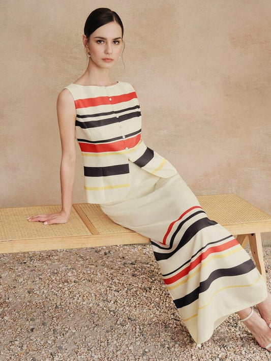 CM-SS748642 Women Elegant Seoul Style Round Neck Sleeveless Vest Top With High-Waisted A-Line Long Skirt - Set