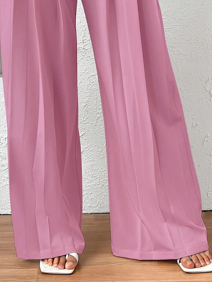 CM-BS903355 Women Casual Seoul Style Elastic Waist Pleated Wide Leg Pants - Pink